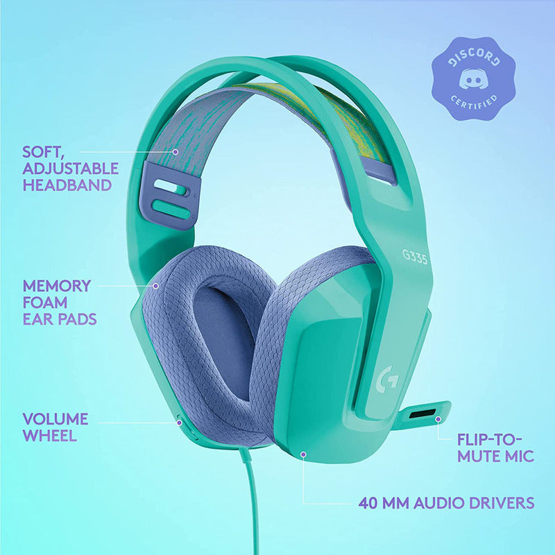 Diadema Gamer Logitech G335, Pc, Ps5, Xbox / Menta