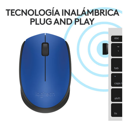 Mouse Inalámbrico Logitech M170 con Diseño Ambidiestro y Portátil, Azul/Negro