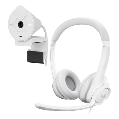 Combo Cámara Web Logitech Brio 300 + Diadema H390 Usb Blanco