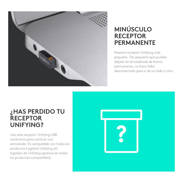Receptor USB Logitech Unifying Conecta hasta 6 Teclados y Mouse Compat ...