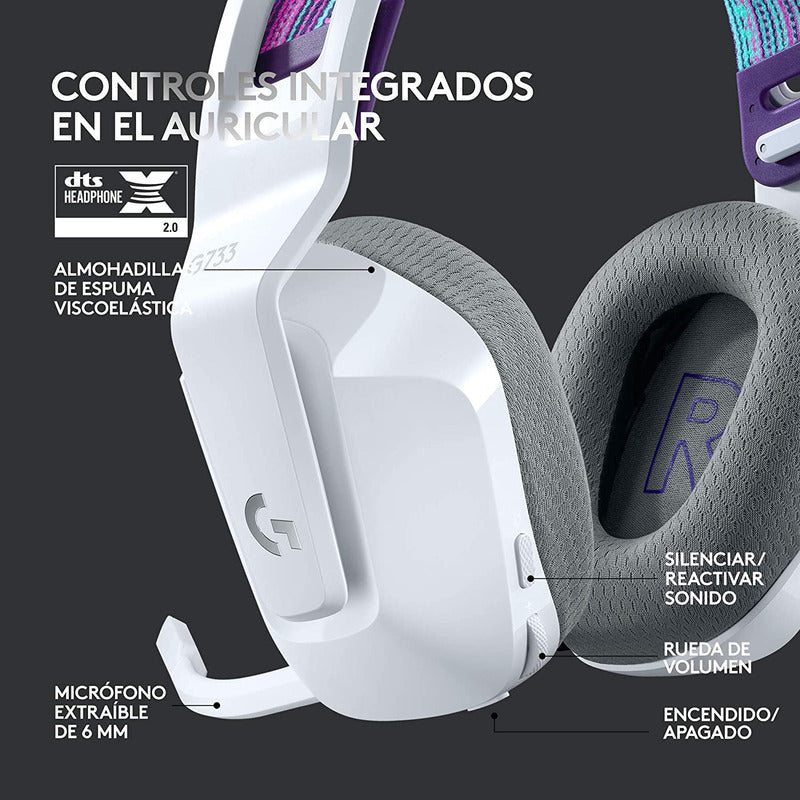 Diadema Gamer Logitech G733,  Rgb Inalámbrica / 7.1 - Blanco