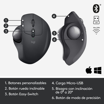 Mouse Logitech Mx Ergo, Trackball Inalámbrico / Recargable
