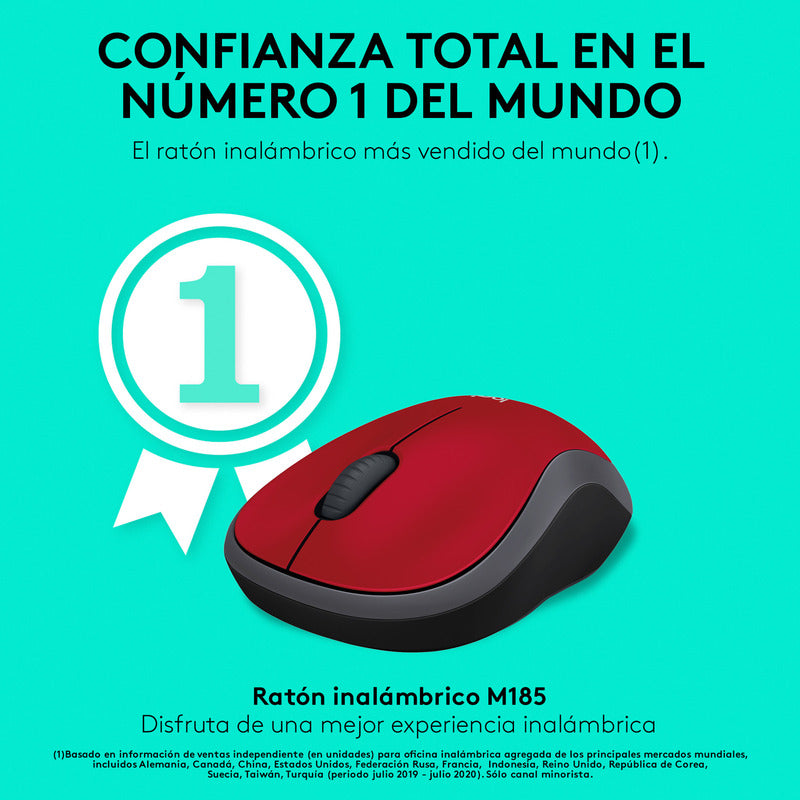 Mouse Inalámbrico Logitech M185, Win Mac Chrome Linux Rojo
