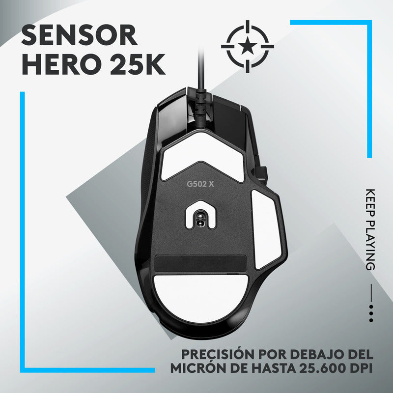 Mouse Gamer Logitech G502 X, Switches Lightforce / Hero 25k