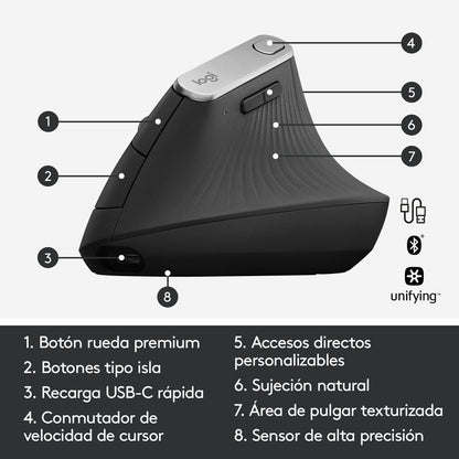 Mouse Ergonómico Avanzado Recargable Logitech Mx Vertical
