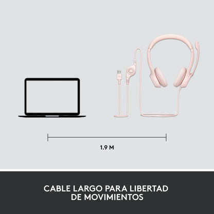 Diadema Usb Logitech H390, Mic Sin Ruido Y Controles, Rosa