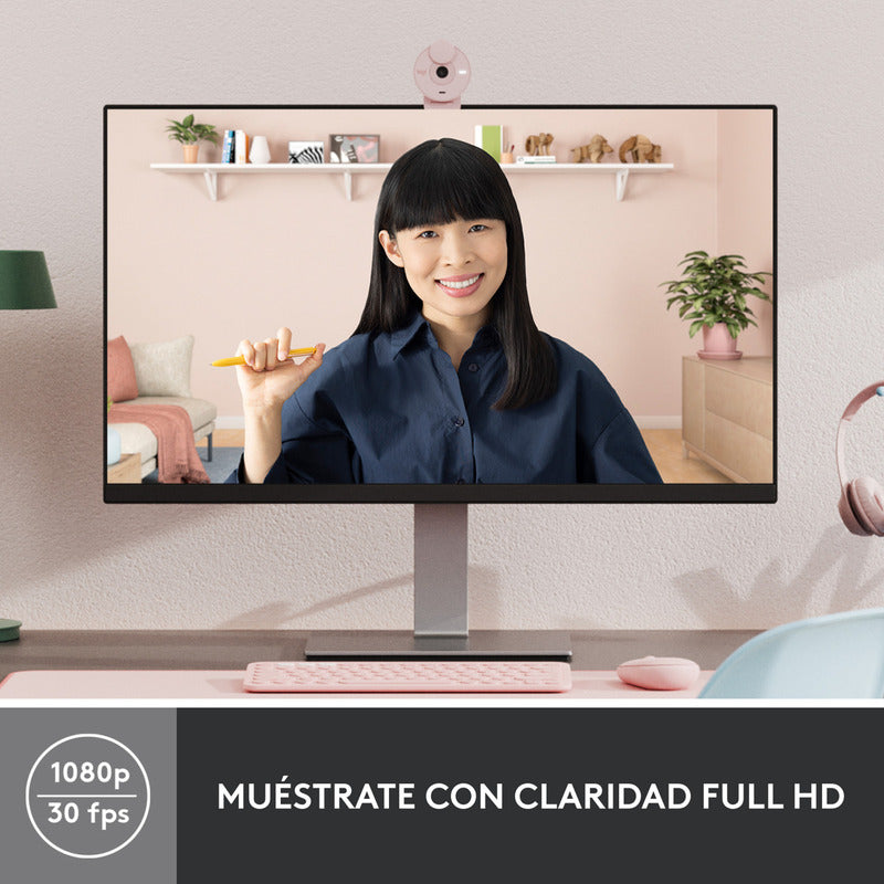 Webcam Logitech Brio 300 Full Hd 1080p Rightlight 2, Rosa