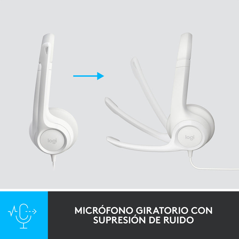 Diadema Usb Logitech H390, Mic Sin Ruido Y Controles, Blanco