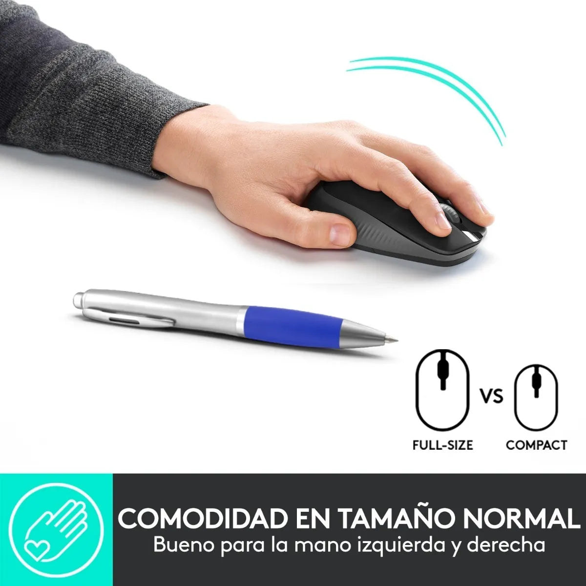 Mouse Inalámbrico Full-size Logitech M190, Negro / Gris