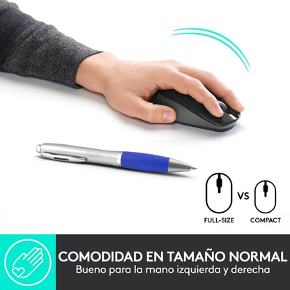 Mouse Inalámbrico Full-size Logitech M190, Negro / Gris