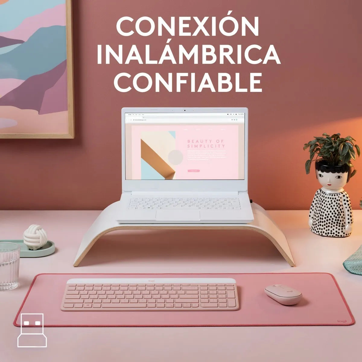Combo Teclado y Mouse Inalámbrico Slim Logitech MK470 Rosa