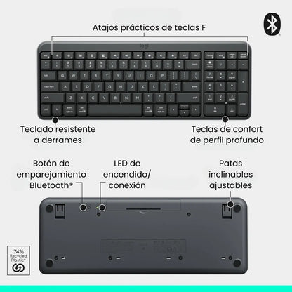 Teclado Inalámbrico Bluetooth Logitech K250 con Diseño Compacto, Blanco