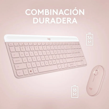 Combo Teclado y Mouse Inalámbrico Slim Logitech MK470 Rosa