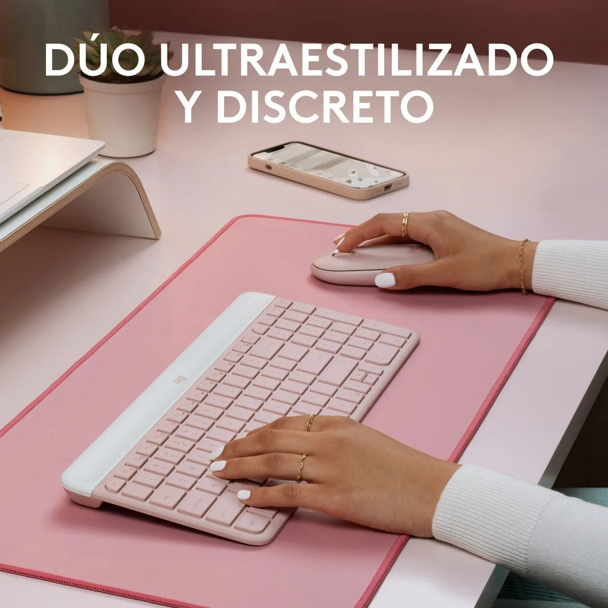 Combo Teclado y Mouse Inalámbrico Slim Logitech MK470 Rosa