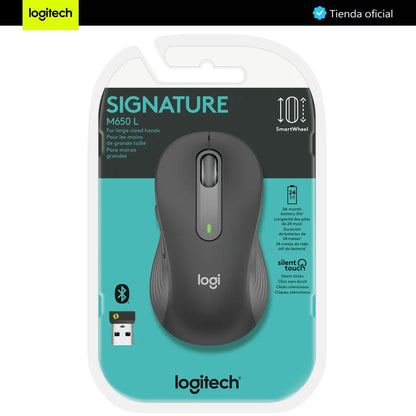 Mouse Inalámbrico BT/Bolt Logitech Signature M650 L con Scroll SmartWheel, Grafito