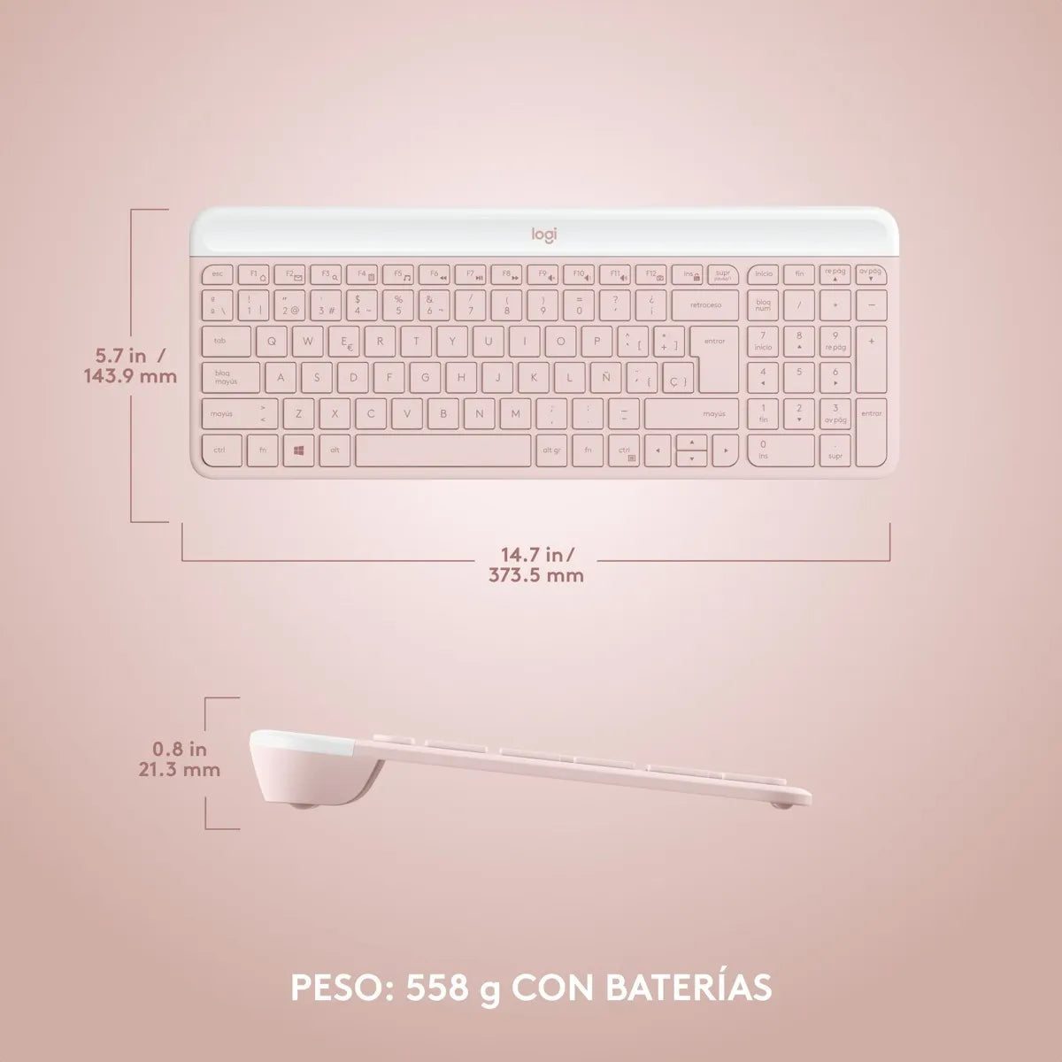 Combo Teclado y Mouse Inalámbrico Slim Logitech MK470 Rosa