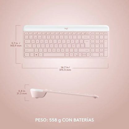 Combo Teclado y Mouse Inalámbrico Slim Logitech MK470 Rosa