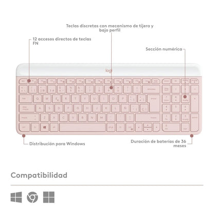 Combo Teclado y Mouse Inalámbrico Slim Logitech MK470 Rosa