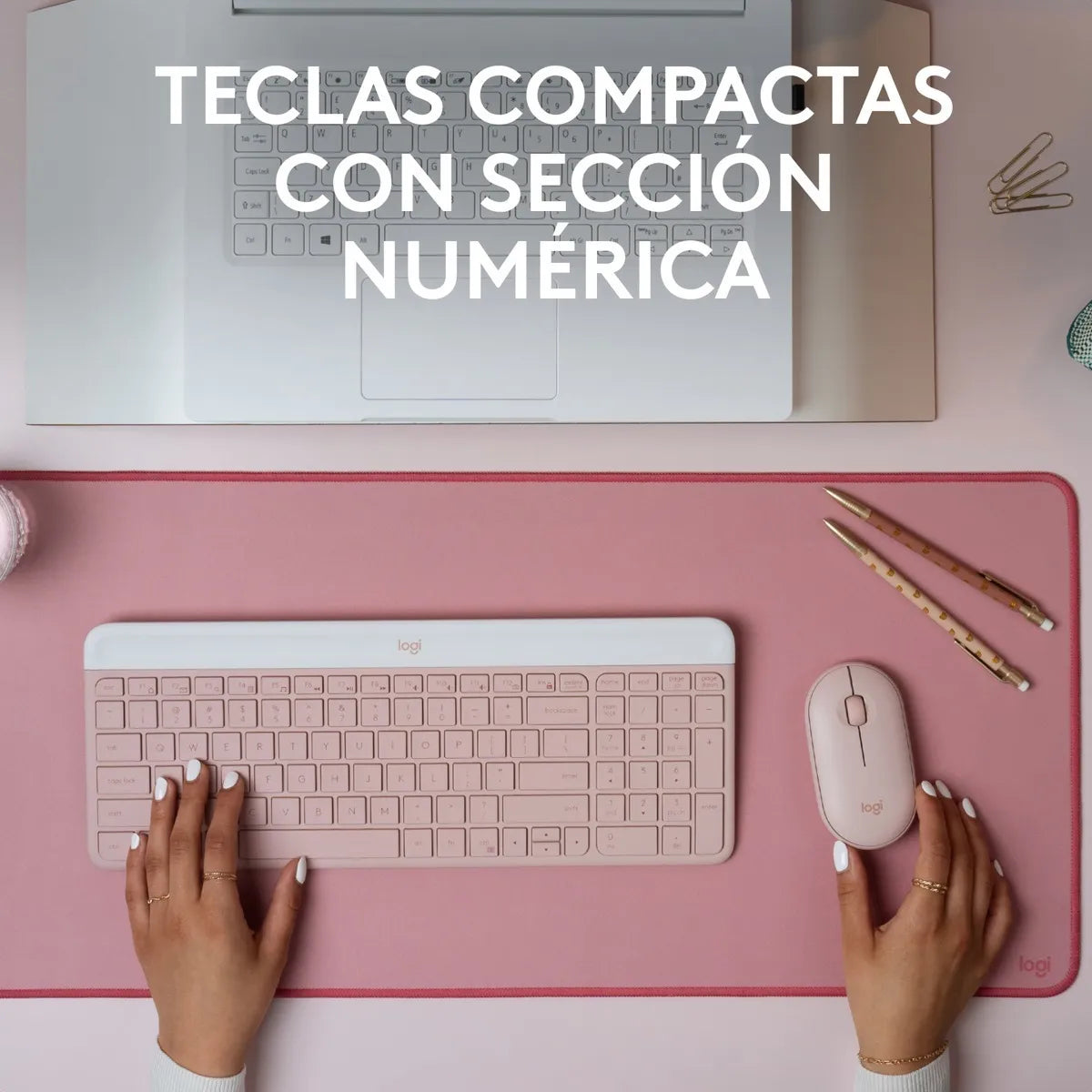 Combo Teclado y Mouse Inalámbrico Slim Logitech MK470 Rosa