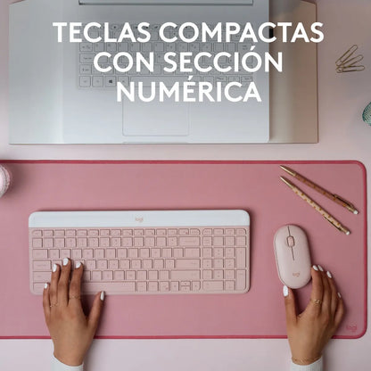 Combo Teclado y Mouse Inalámbrico Slim Logitech MK470 Rosa