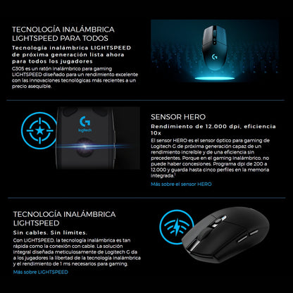 Mouse Gamer Inalámbrico Logitech G305 LIGHTSPEED HERO 12000 DPI 6 Botones - Lila + Pad Mouse Gamer Logitech G240 con Superficie de Tela