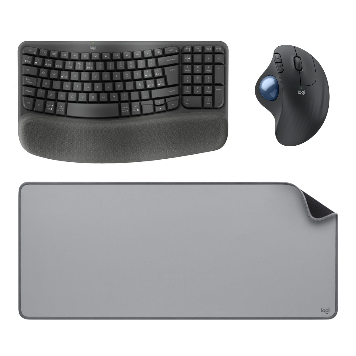 Combo Inalámbrico Logitech Teclado Wave Keys + Mouse Ergonomico M575s + Padmouse DeskMat
