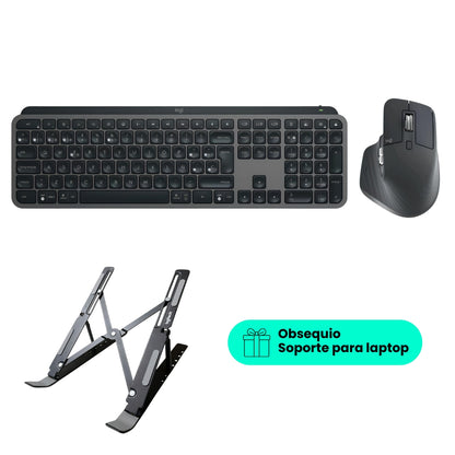 Combo Avanzado Logitech: Teclado MX Keys S + Mouse MX Master 3S Edición Bluetooth + Obsequio Soporte para Laptop