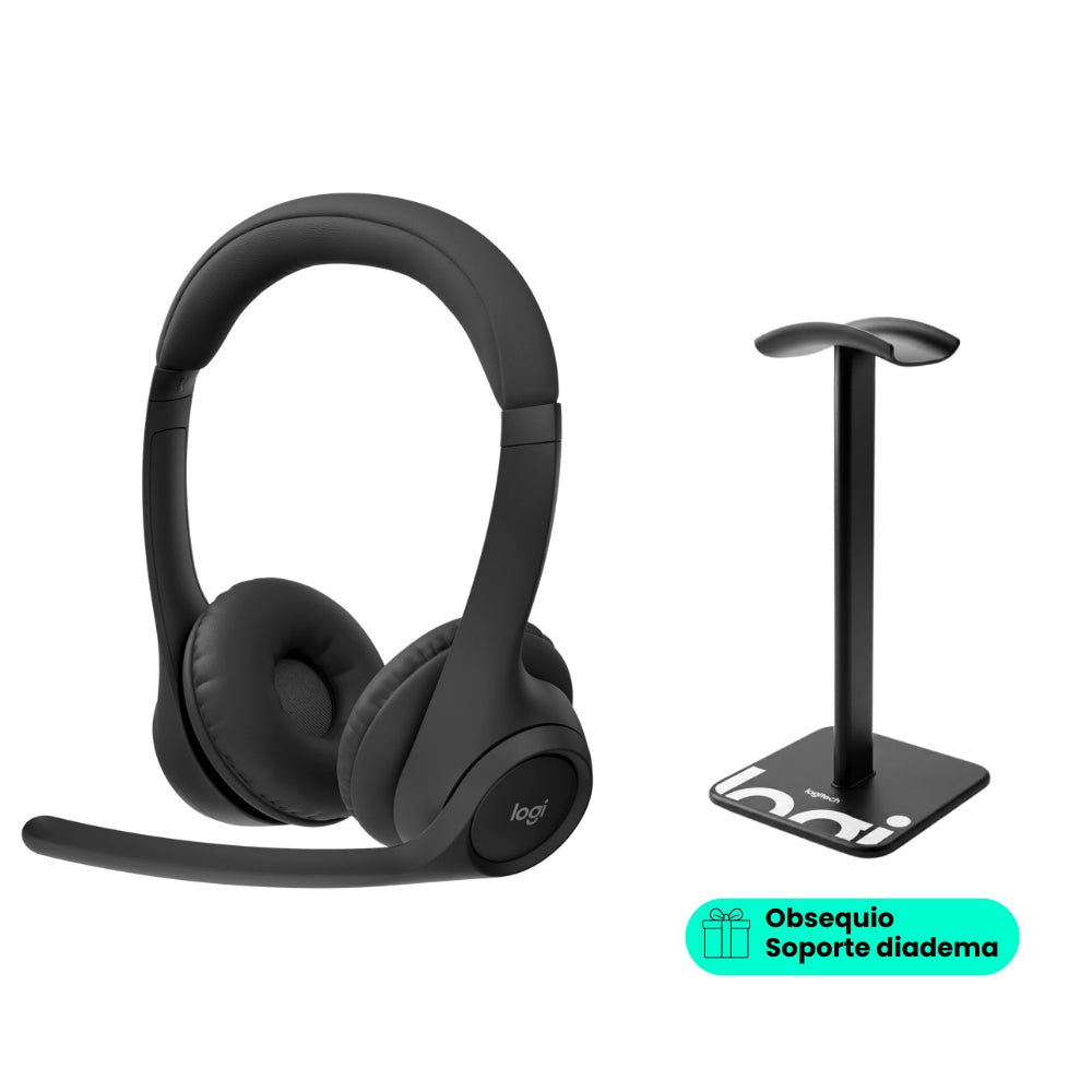 Auriculares Inalámbricos Bluetooth Logitech Zone 300 con Micrófono, Negro + Obsequio Soporte para Diadema