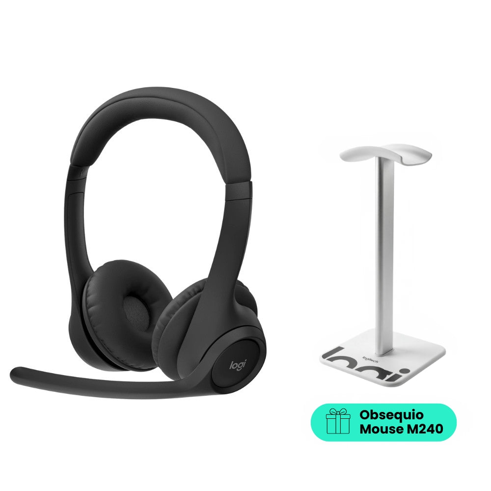 Auriculares Inalámbricos Bluetooth Logitech Zone 300 con Micrófono, Negro + Obsequio Soporte para Diadema