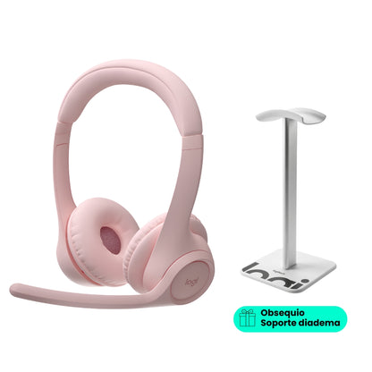 Auriculares Inalámbricos Bluetooth Logitech Zone 300 con Micrófono, Rosa + Obsequio Soporte para Diadema