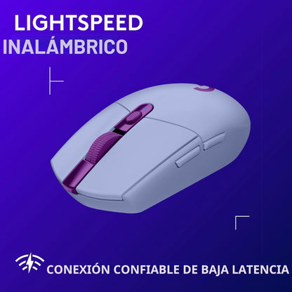 Auriculares Gamer Inalámbricos Logitech G325 LIGHTSPEED Bluetooth PC/PS5/Switch - Lila + Mouse Gamer Inalámbrico Logitech G305 LIGHTSPEED HERO 12000 DPI 6 Botones - Lila