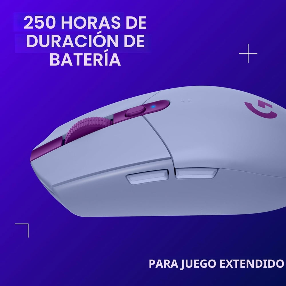 Auriculares Gamer Inalámbricos Logitech G325 LIGHTSPEED Bluetooth PC/PS5/Switch - Lila + Mouse Gamer Inalámbrico Logitech G305 LIGHTSPEED HERO 12000 DPI 6 Botones - Lila