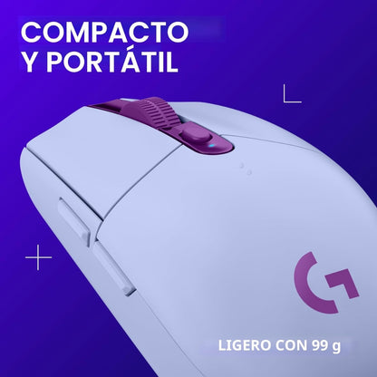 Auriculares Gamer Inalámbricos Logitech G325 LIGHTSPEED Bluetooth PC/PS5/Switch - Lila + Mouse Gamer Inalámbrico Logitech G305 LIGHTSPEED HERO 12000 DPI 6 Botones - Lila